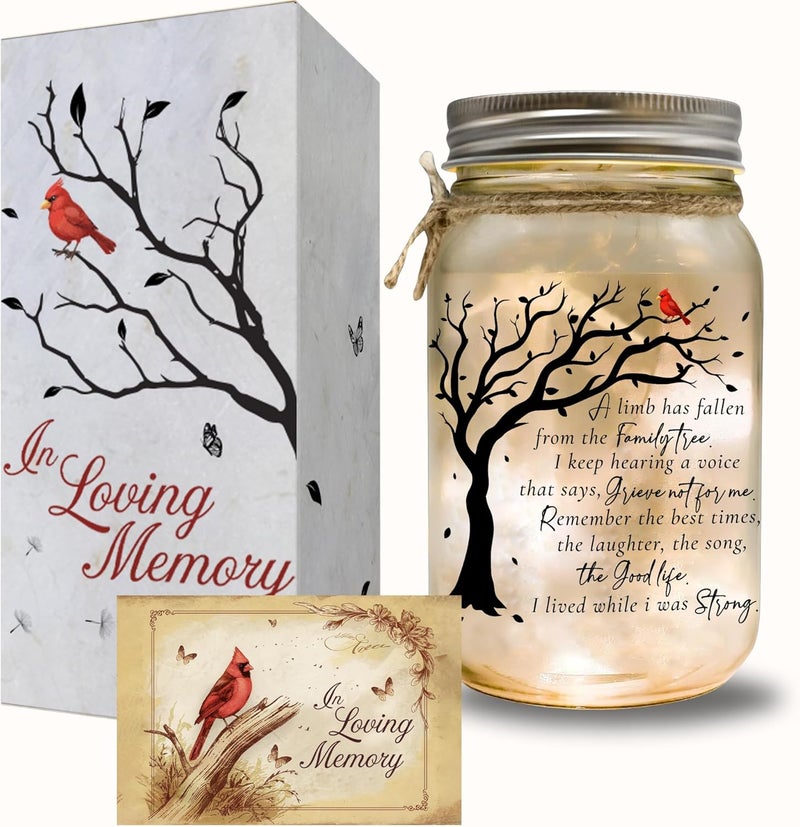 2IMT Memorial Gifts Mason Jar Light, Red Cardinal - Memory Gifts for Loss Loved Ones, Bereavement Gift Idea, Sympathy Loss of Mother, Dad, Son, Husband/Family Member A Limb Has Fallen From Our Family Tree - Image 2